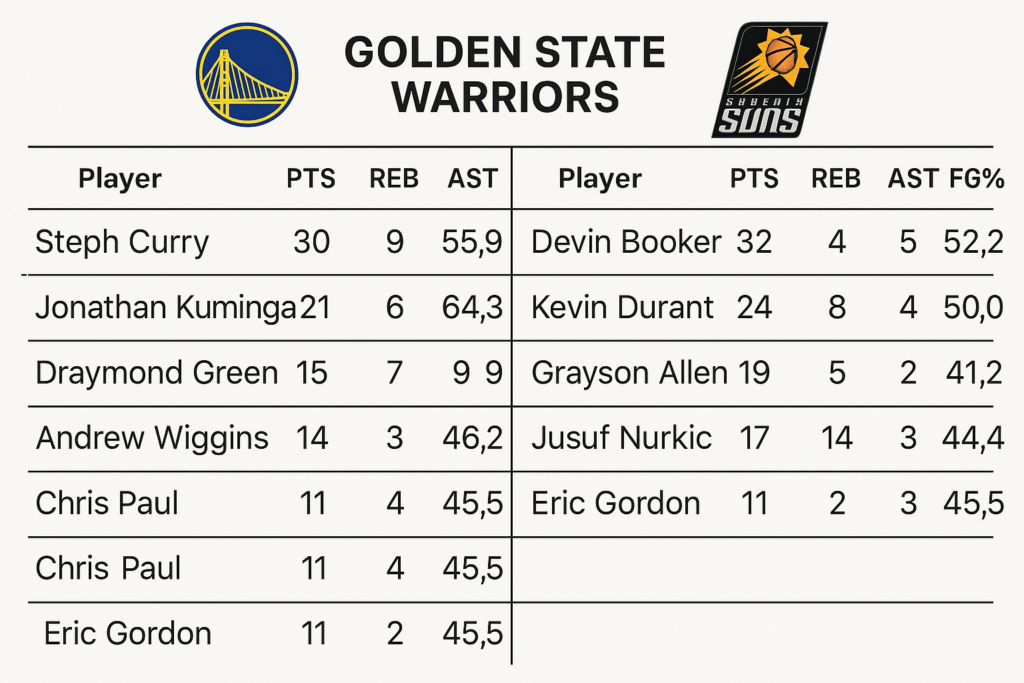 Golden State Warriors vs Phoenix Suns Match Player Stats