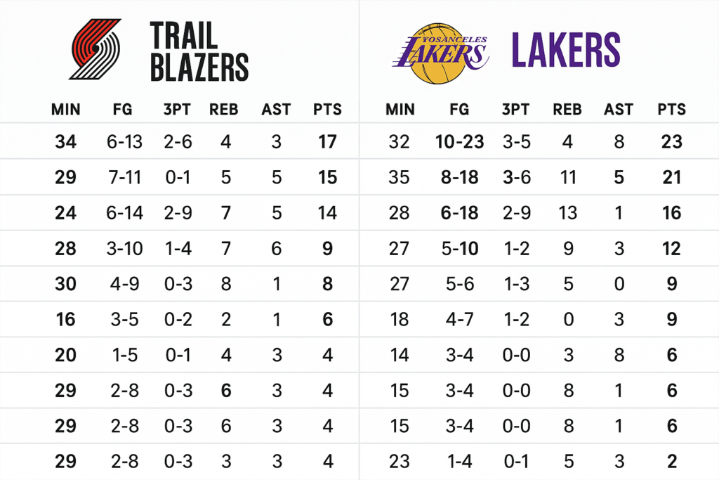 Read more about the article Portland Trail Blazers vs Lakers Match Player Stats: A Game of Edges, Errors, and Emergence
